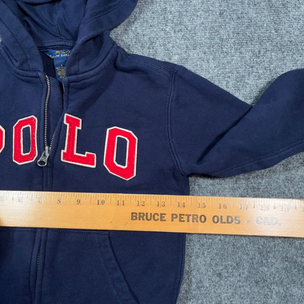Polo Ralph Lauren Spell Out Full Zip Hoodie Kids Size 6 Applique Logo Navy Blue - Picture 6 of 7